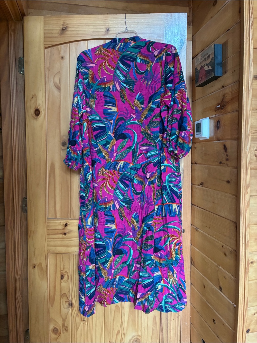 Tropical bird print floral long duster kimono